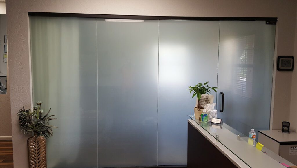 frost window film installed on conference room